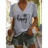 Floral Print V-neck T-shirt Summer Fashion Casual Blouse Street Fashion Oversized Women's Clothing