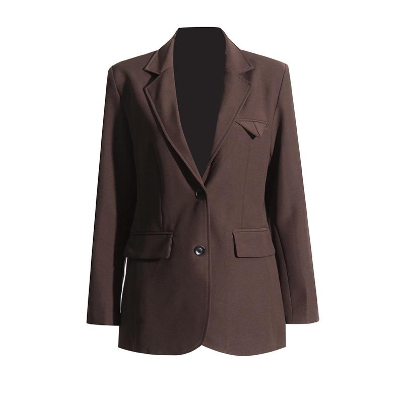 British Commuter Style Solid Color Lapel Long Sleeve Suit Jacket for Women - 2025 Spring Collection