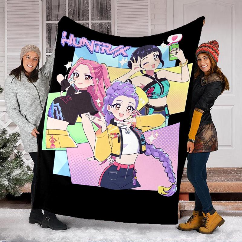 KPop Demon Hunters Theme Printed Blanket - Perfect for Couch, Bed, Travel & Outdoor Use | Machine Washable, Cozy & Durable.