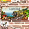 D Flat Printing Винтажная MADEIRA с Дорогой вдоль Прибрежного Утеса Тропические Цветы Иллюстрация Алюминиевая Жестяная Картина Номерной Знак