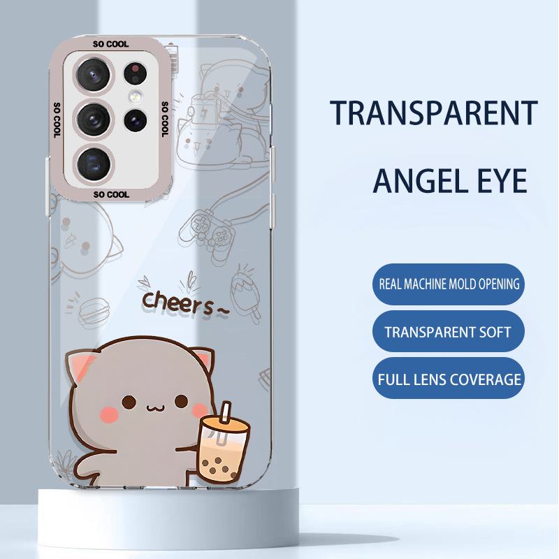 Samsung A13 Liquid Glass Case S22Ultra Peach Cat Couple Plus Milk Tea Полный пакет