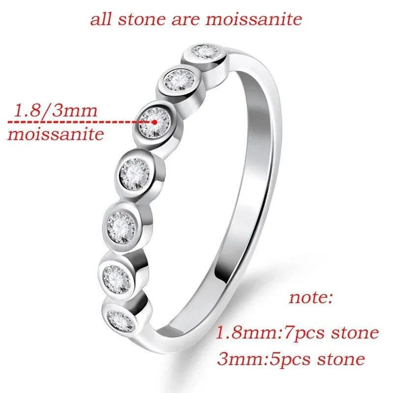 Женские обручальные кольца с муассанитом 1,8/3 мм, 5/7 камней, пузырей, классические ювелирные изделия, стерлинговое серебро S925, 18-каратное золото