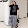 Dimanaf Summer Shirt Dress Women Loose Dress Chiffon Beach Floral Casual Vintage Female Dresses O-Neck