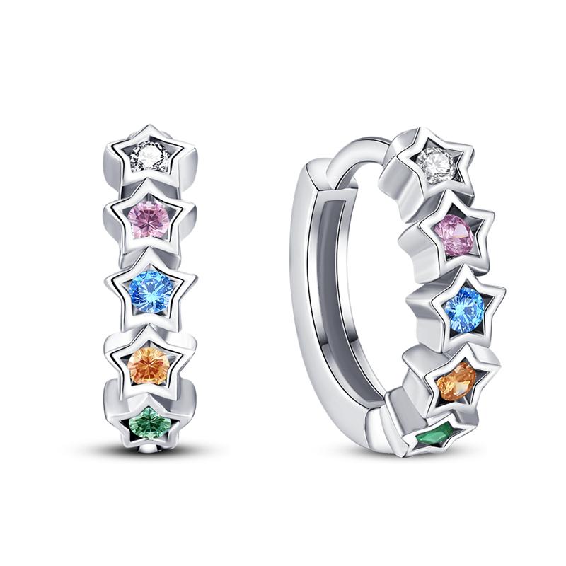 925 Silver Colorful Zircon Rose Gold Star Moon Women Earrings Brilliant Wedding Engagement Star Earrings Jewelry Gifts