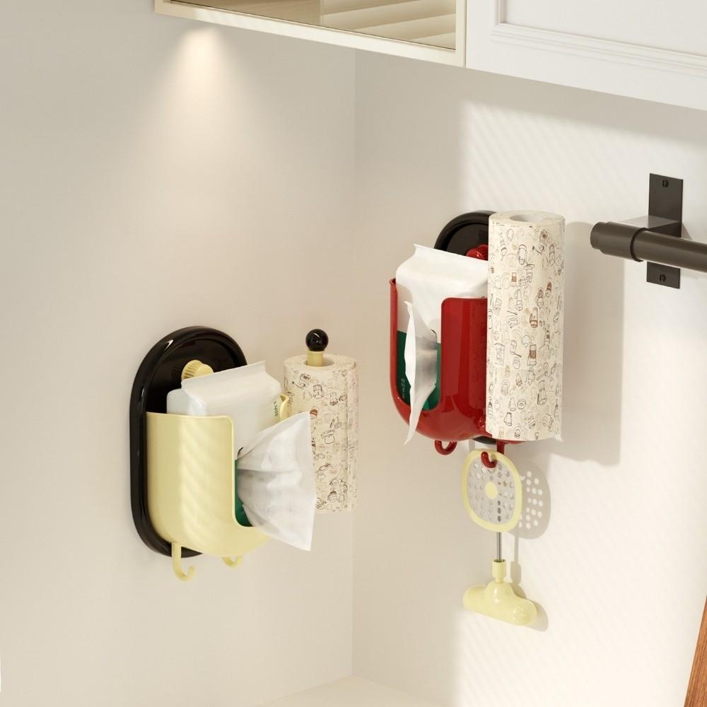 Multi-Purpose Paper Towel Holder Plastic Material Suction Cup Tissue Storage Rack No-Drill Hanging 2 in1 Design
