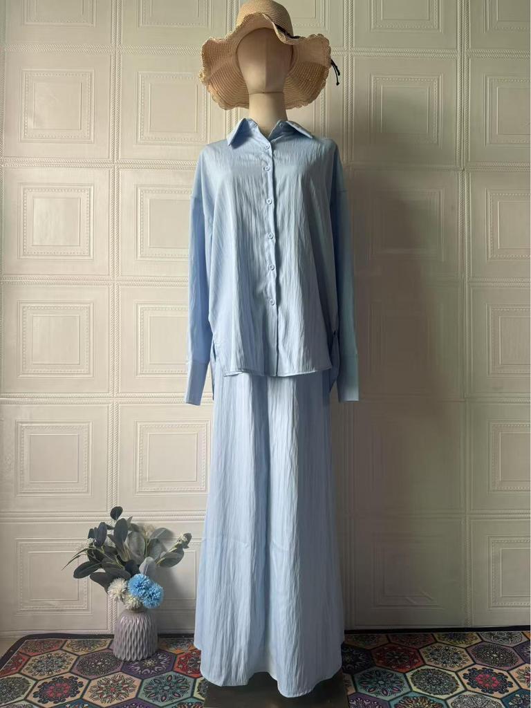 Элегантный летний женский комплект свободного платья с длинным рукавом 2025