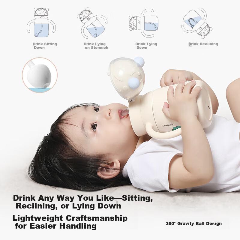 Guangduola Infant Thermos Cup for Children 1-3 Years Old Baby Insulated Milk Bottle Straw Water Cup Small Age Learning Drinking Cup 380ml
