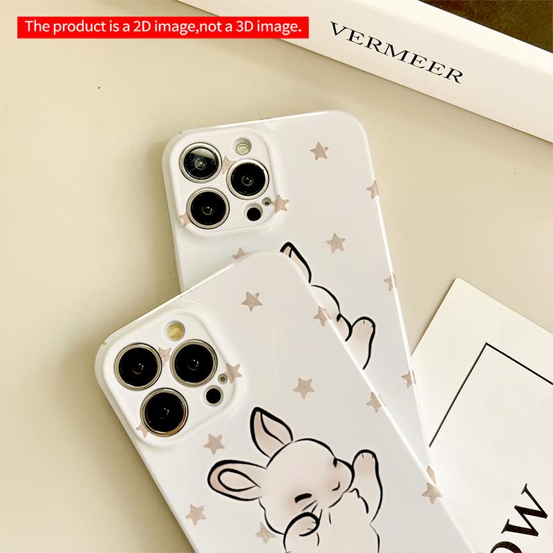 2DFlat Cute Bunny Waving Among Golden Stars All inclusive film hard iPhone case, compatible with iPhone 18 Pro Max 17 16 15 14 13 12 11