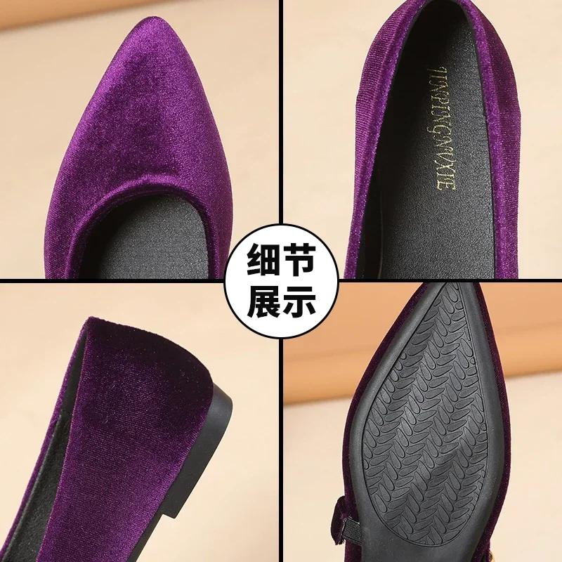 Fashion Spring Mary Jane Ballet Flats Shoes Woman Velvet Slip-on Women's Shoes Comfortable Soft Pointed Toe Flat Shoes for Women Zapatos