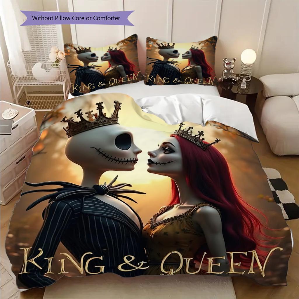 1PC The Nightmare Before Christmas pattern Bedding Quilt Set Quilt Cover Pillowcase Home Decoration (1 * duvet cover + 2 * pillowcase, without core)