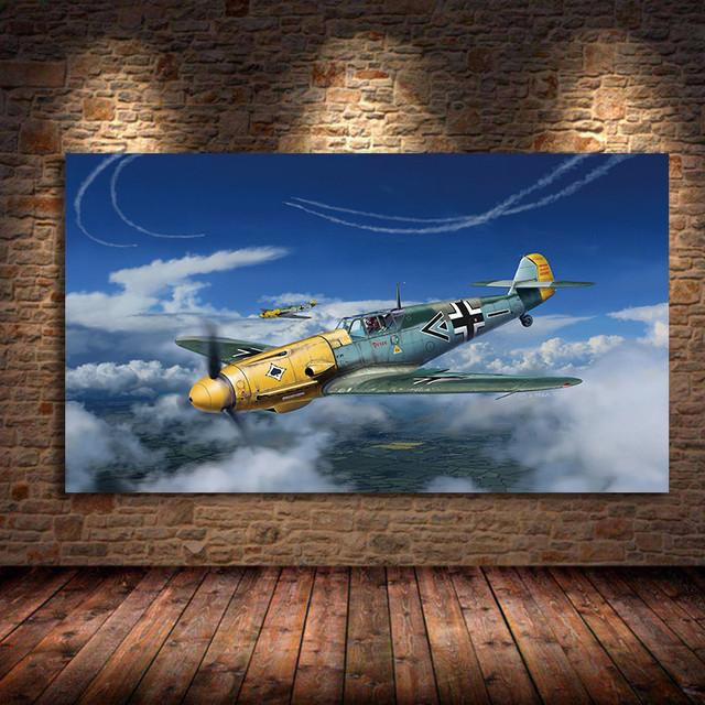 Bf109 Fighter Air Combat Monoplane Fighter Canvas Painting Classic Aircraft Living Room Home Bedroom Decoration Wall Art Picture