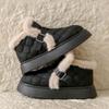 Women's Off-White Fuzzy Cotton Slip-On Loafers: Thick-Soled, Velvet-Lined Winter Snow Boots