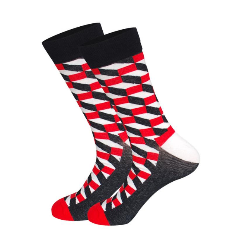 Men's Fashion Socks Cotton Wedding Socks Paragraph Diamond Pattern Geometric Business In Tube Socks