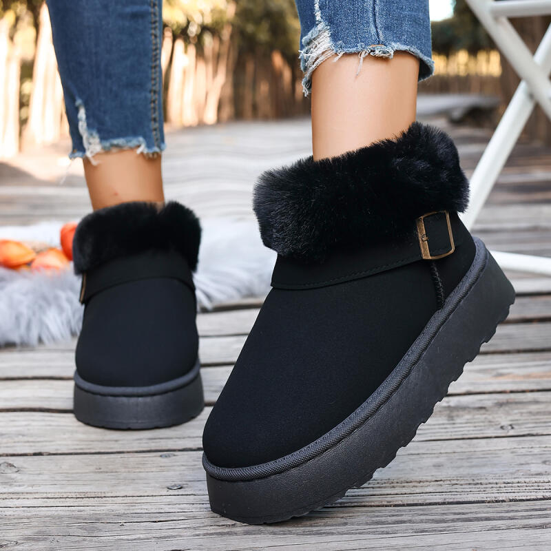 Fashion Casual Thick Bottom Women's Furry Snow Boots 2025 Winter Fluffy Fur Ankle Boots with Platform Classic Solid Shoes for Woman