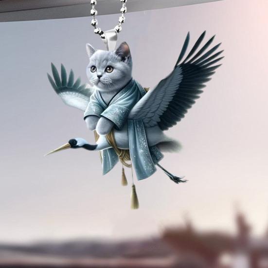 Christmas Acrylic Cats Car Pendant with Lanyard Cute Cat Decoration Backpack Keychain