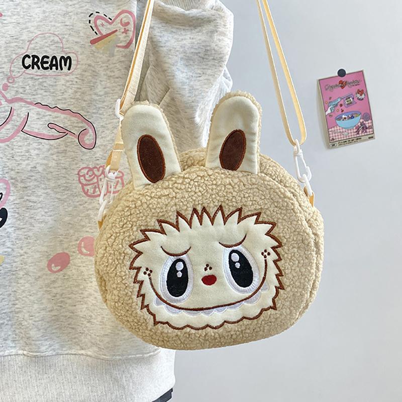 Мультфильм Kawaii Labubu сумки на плечо милый универсальный плюшевый кукольный рюкзак для женщин и девочек простые сумки через плечо подарки