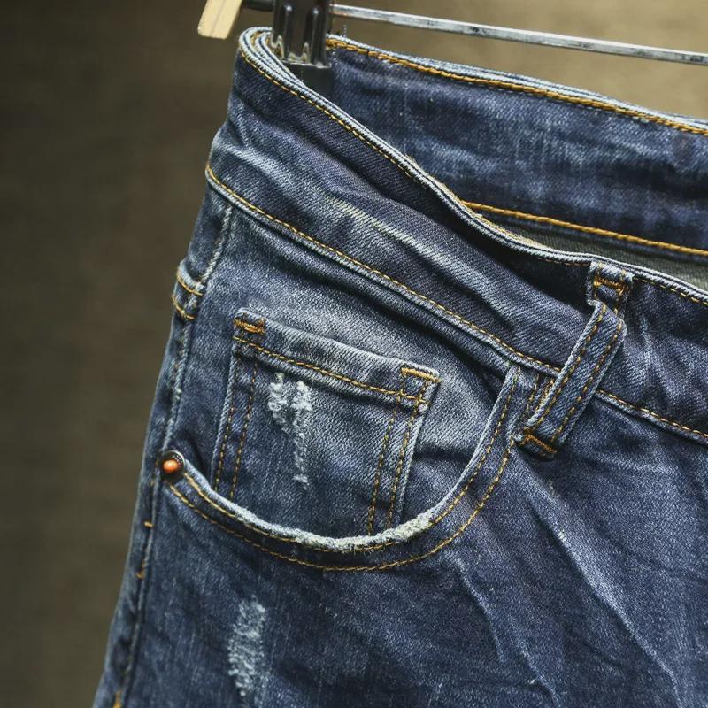 2023 Осень/Зима Мужские Узкие Ретро Джинсы с Вышивкой В Корейском Стиле