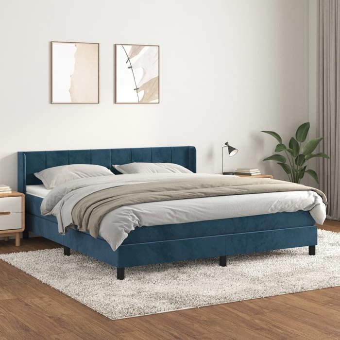 Maison Exclusive - Sommier à lattes de lit et matelas Bleu foncé 180x200cm Velours