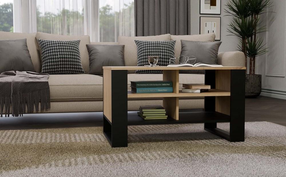 Coffee Table 4 Shelves Modern 4P Artisan Oak Black