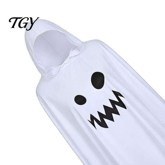 Black And White Ghost Cloak Halloween with Hood, Loose Fit Irregular Hem Costume Hooded Cape for Cosplay Party, Spooky Pullover Kids Adults