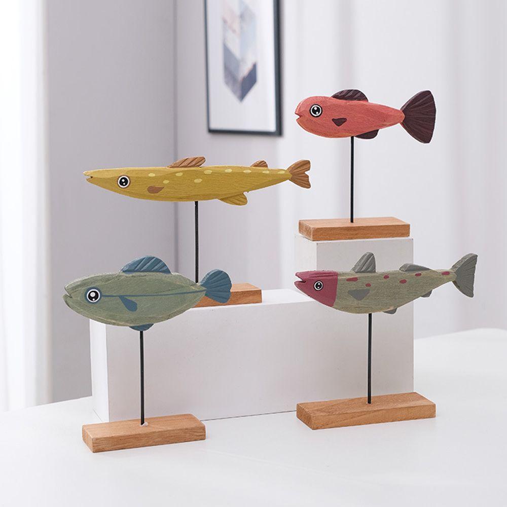 Decoration Handmade Crafts Fish Pattern Ornament Fishes Sculpture Table Decor Wooden Fish Statue
