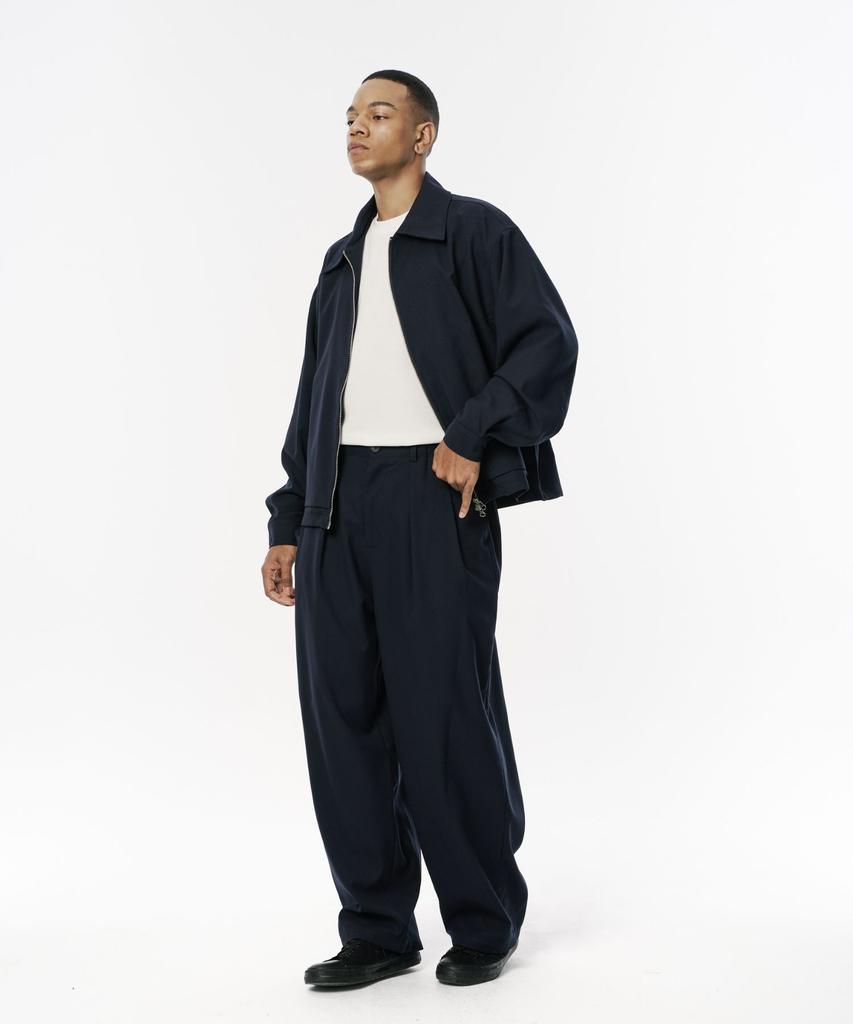 CODEMORPH Wool-Like Two-Way Zip-Up Harrington Jacket Navy