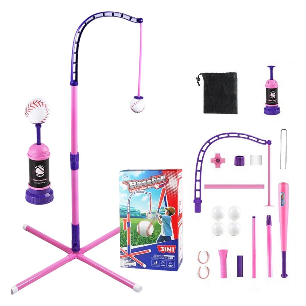 3 in 1 Kids Baseball Training Set Adjustable Tripod Stand with Swinging Ball Batting Tee and Pump for Indoor Outdoor Sports Toy