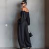 Spring 1116 Women's Shoulder Short Top Wide Leg Pants Set