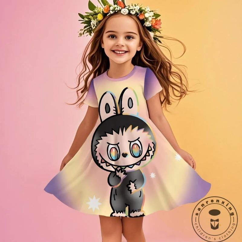 25-26 МИНISO Летнее Мультяшное Платье Catch Teenieping 3D-Печать Модное Детское Платье с Коротким Рукавом Принцессы для Девочек на Вечеринку Детская Одежда