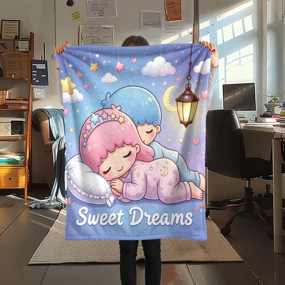 1 шт. Фланелевое одеяло с принтом Little Twin Stars, Высококачественное, Для всех сезонов, Декор для дома, Тепло и уют, Идеально для рождественских подарков