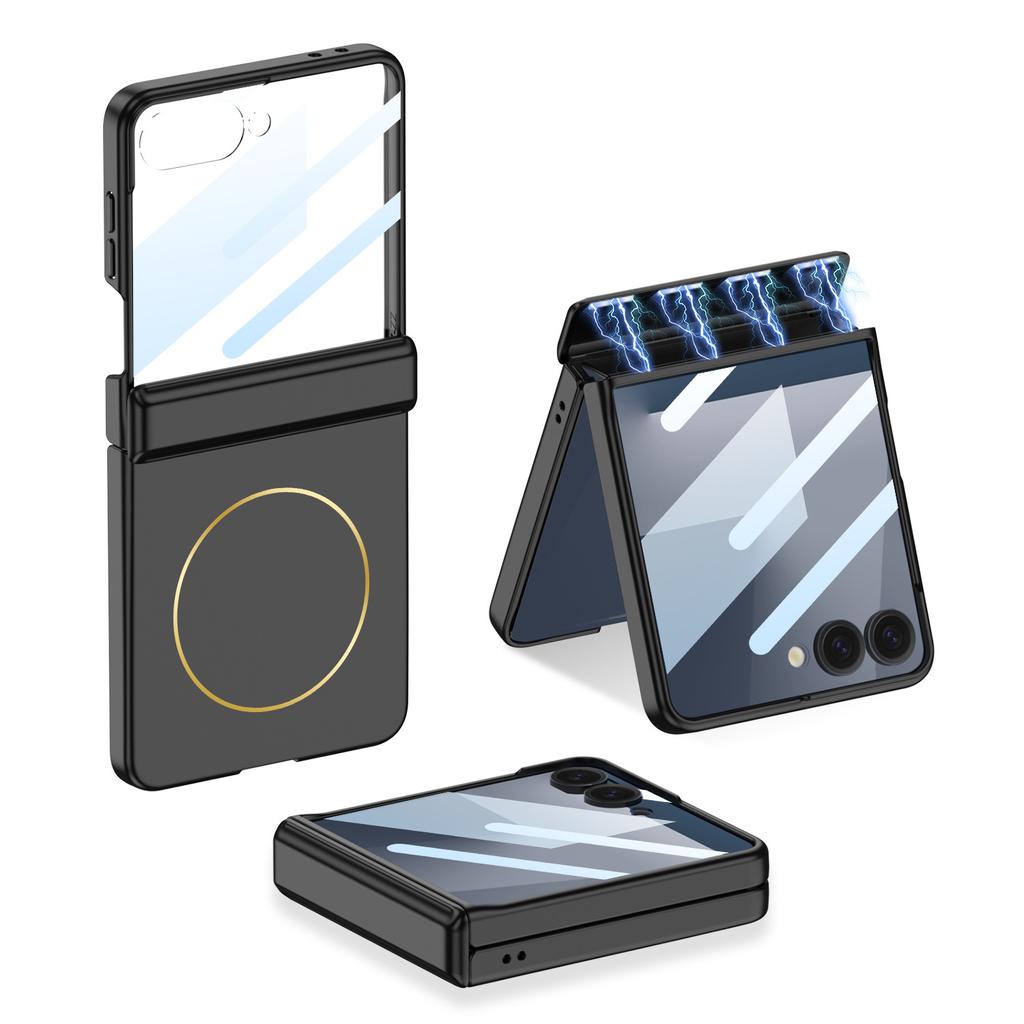 Чехол для мобильного телефона Samsung ZFlip7, складной, ультратонкий, противоударный, откидной, беспроводной, с никелевым кольцом, магнитный, пленка