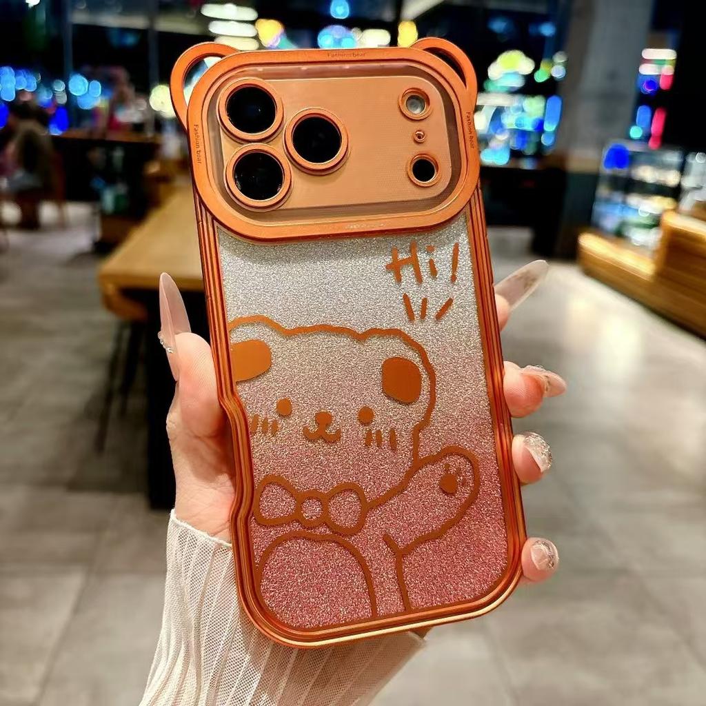 Для телефона IPhone17promax Чехол Мультяшный Мишка Тедди для Apple 16 Гальванизированный Блестящий 15 со Шнурком Защитный Чехол
