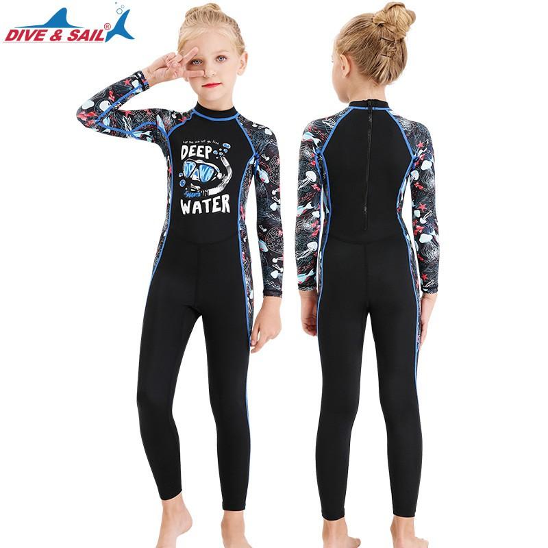 Kids UPF 50 Long Sleeve Rash Guard Swimsuit Snorkeling Swimming