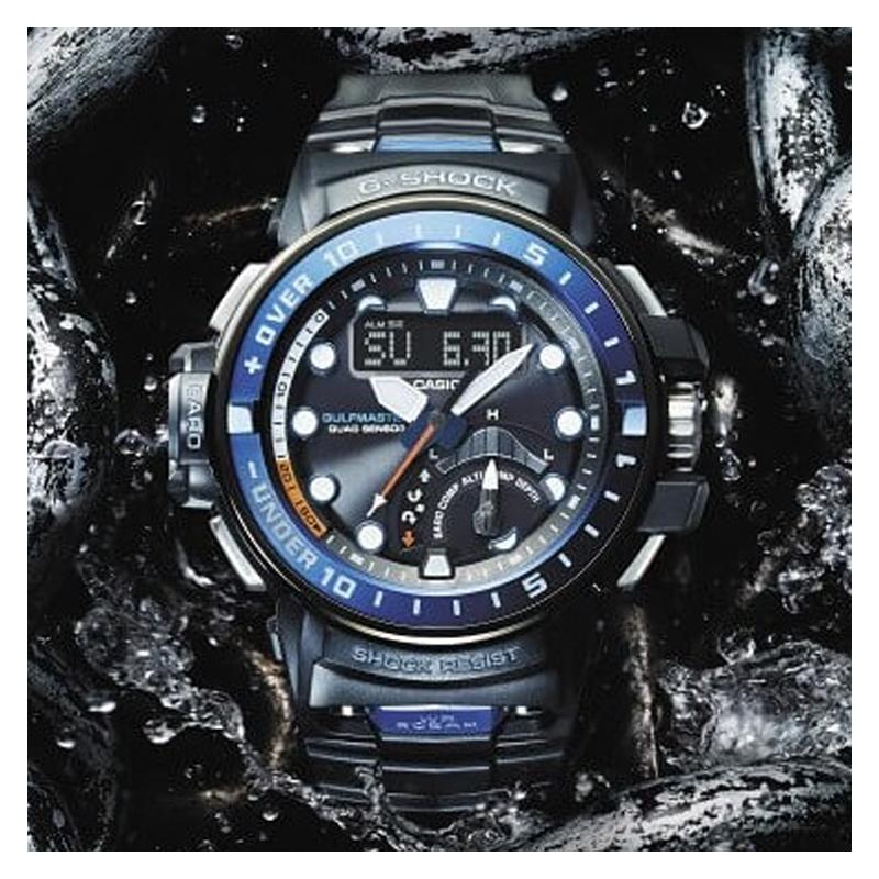 Casio MASTER OF G-SEA Серия 200 метров Водонепроницаемость Солнечный кварцевый механизм Ремешок из смолы Японские и корейские часы Мужские часы Синий циферблат GWN-Q1000-1APR