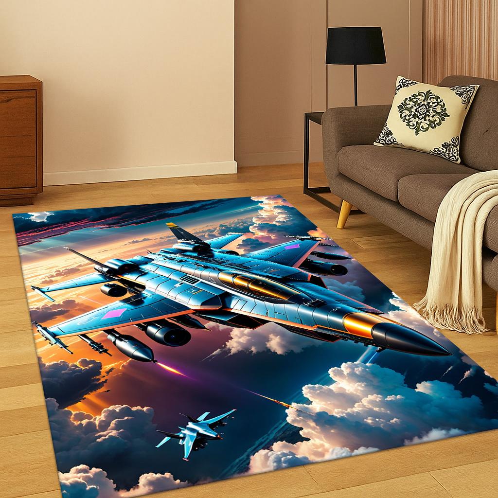 3D Ковер-Коврик с Изображением Истребителя ВВС Spitfire для Гостиной, Дивана, Игровой Комнаты, Спальни, Декор Придверный Коврик Нескользящий Коврик