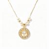Round Square Heart-Shaped Zirconia Cross Pearl Chain Necklace Classic for Women Party Religious Adjustable Jewelry Choker