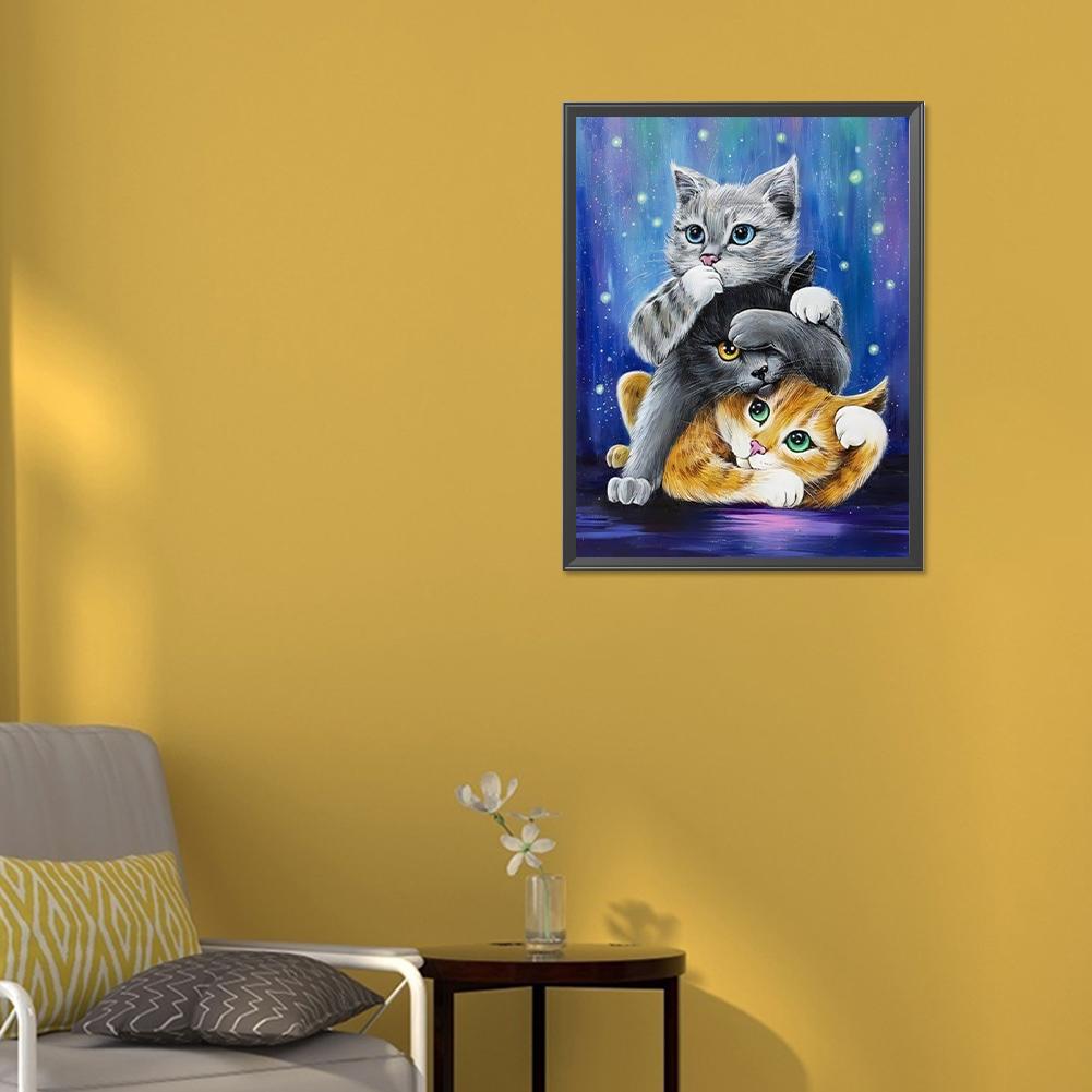 5D DIY Полная Алмазная Живопись Круглыми Стразами Кот Шалости Набор Декор Дома 30x40см