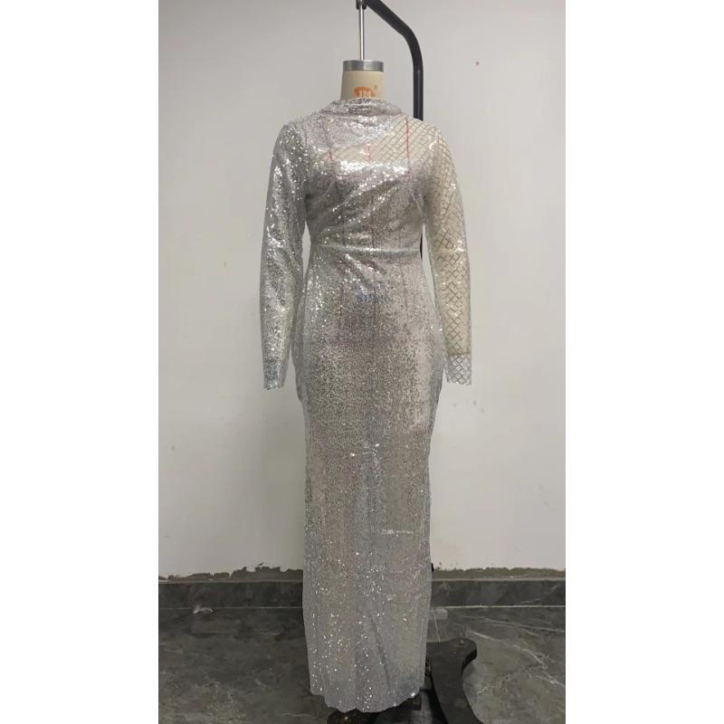 Женское платье Полое платье без бретелек Круглый вырез Тонкий темперамент S-образные платья с пайетками