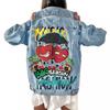 2618 Cartoon Graffiti Denim Jacket Womens Fall Winter Baseball Coat Streetwear