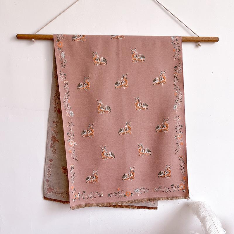 Versatile Printing Contrasting Colors, Double-Sided Imitation Cashmere Scarf, Winter High-End Warm Shawl Women