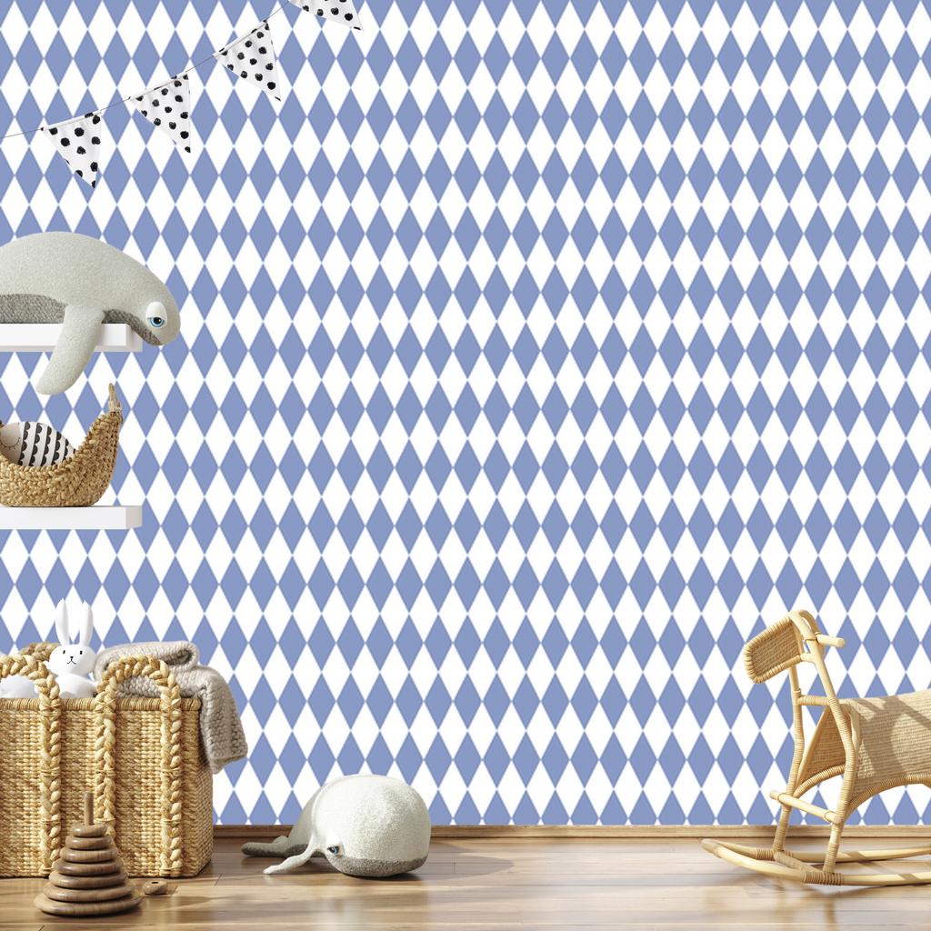 Harlequin Diamonds wallpaper white and blue, blue background 50x1000