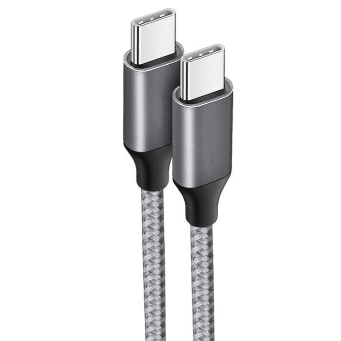 Câble USB-C vers USB-C Charge Rapide 3A pour Samsung S25 S24 S22 S23 Ultra S22 Plus S21 FE S21 Ultra S20 FE - Nylon Renforcé Gris 1M