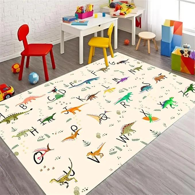 Dinosaur ABC Rug Non-Slip Play Mat Carpet for Boys Bedroom Kids Playroom Living Room Classroom Area Floor Mat Home Decor Doormat