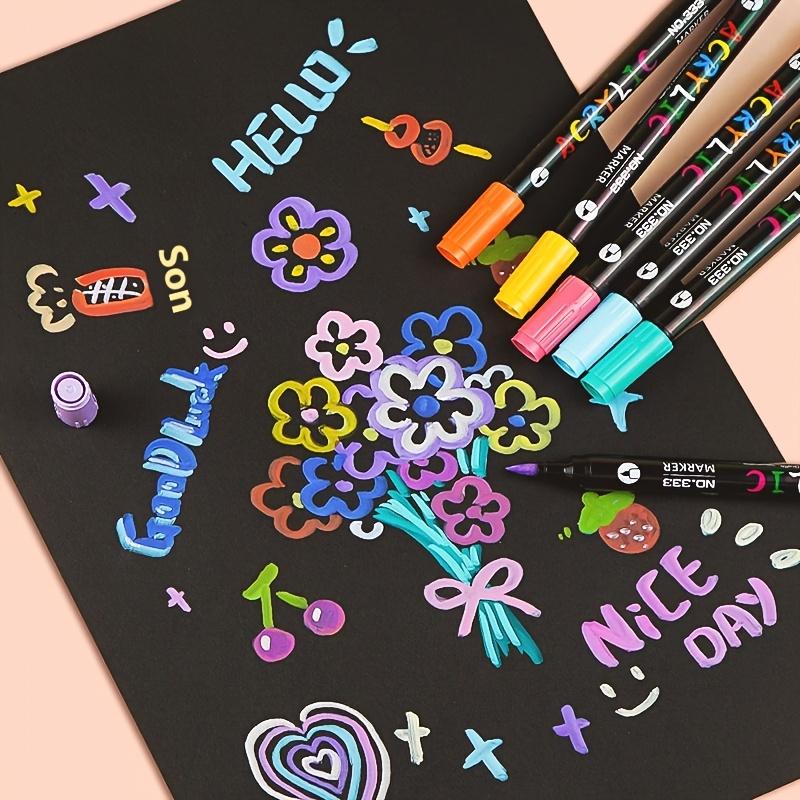 12 шт./24 цвета Акриловый маркер Двусторонний Двухцветный Акварельный маркер Мягкий наконечник Используется для рукоделия Подходит для бумаги камня стекла дерева керамики холста