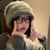 Personality Korean Style Knitted Pullover Hat Solid Color Warm Plush Woolen Hat Dome Windproof Brimless Beanie Cap Winter Autumn