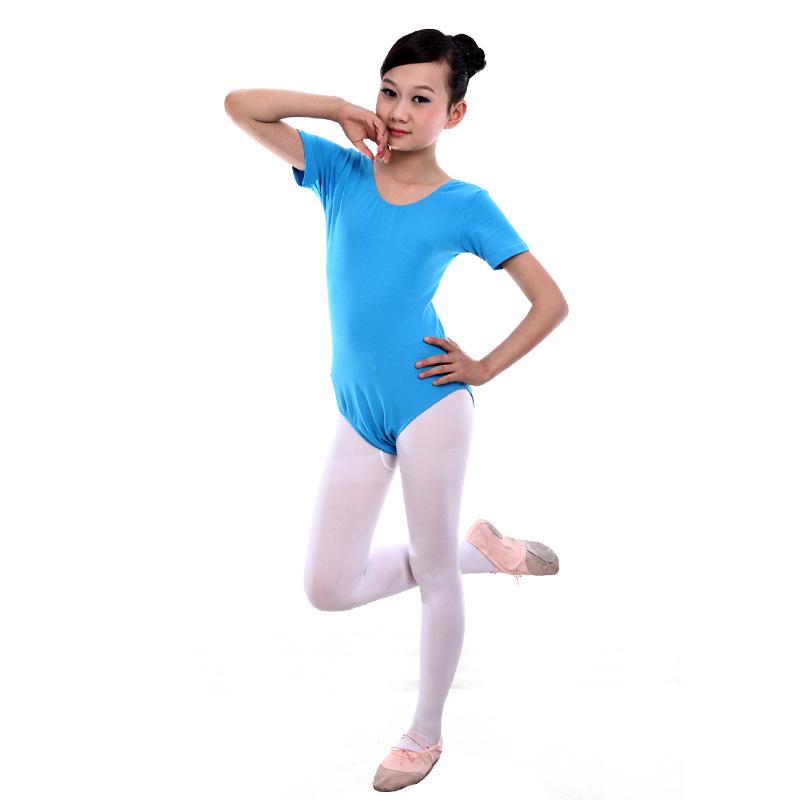 Children's Autumn Cotton Dance Costume: Short Sleeve Performance & Practice Attire for Girls.