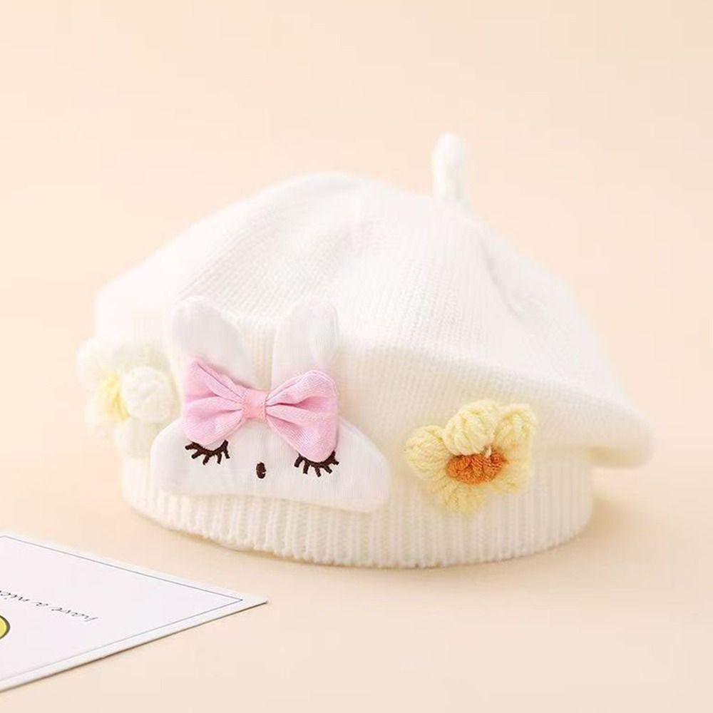 Flower Baby Beret Hat Soft Artist Painter Caps Cute Knitted Hat Infant Girls