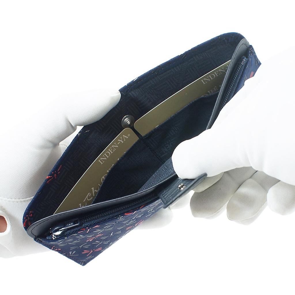 Inden длинный с монетой стрекоза темно-синий x черный красный лак 7512 [Indenya] кошелек, тонкий, кошелек, оленья кожа, нагоми, узор,