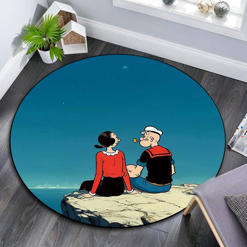 Popeye the Sailor Round Area Rug,Carpet Rug for Living Room Bedroom Sofa Playroom Decor,Non-slip Floor Mat