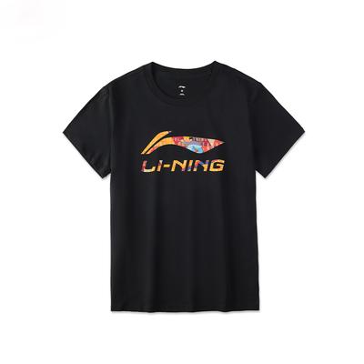 Li Ning Sports Fashion Series Letter Logo Cartoon Pattern Printed Casual Short Sleeve Unisex Tops Black AHSU837-1
